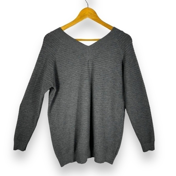 4 for $40 SALE!M Made In Italy Double V Neck Ribbed Sweater, Anthracite Grey, S - Picture 10 of 10